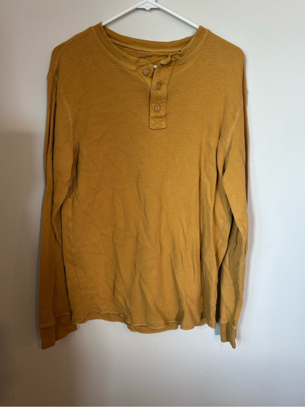 Sonoma Men's Long-Sleeve Waffle Henley - Mustard Yellow
